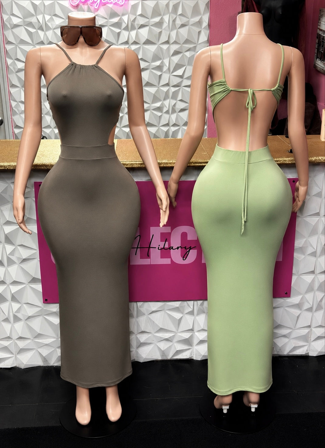Women’s Basic Maxi Dress ( Green/Brown)