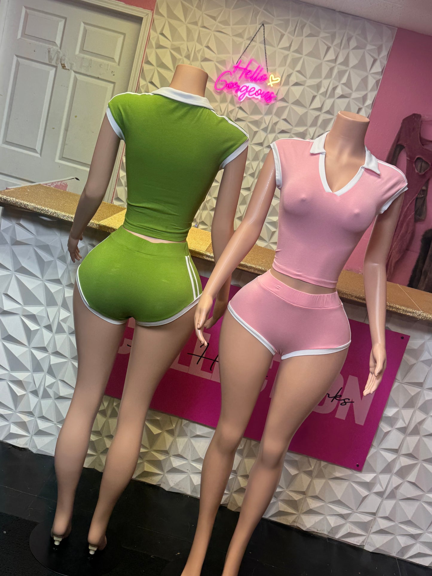 Winning Streak Short Set ( Pink / Green)