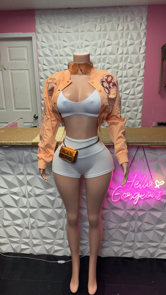 Peach Paisley Bomber Jacket ( Peach )