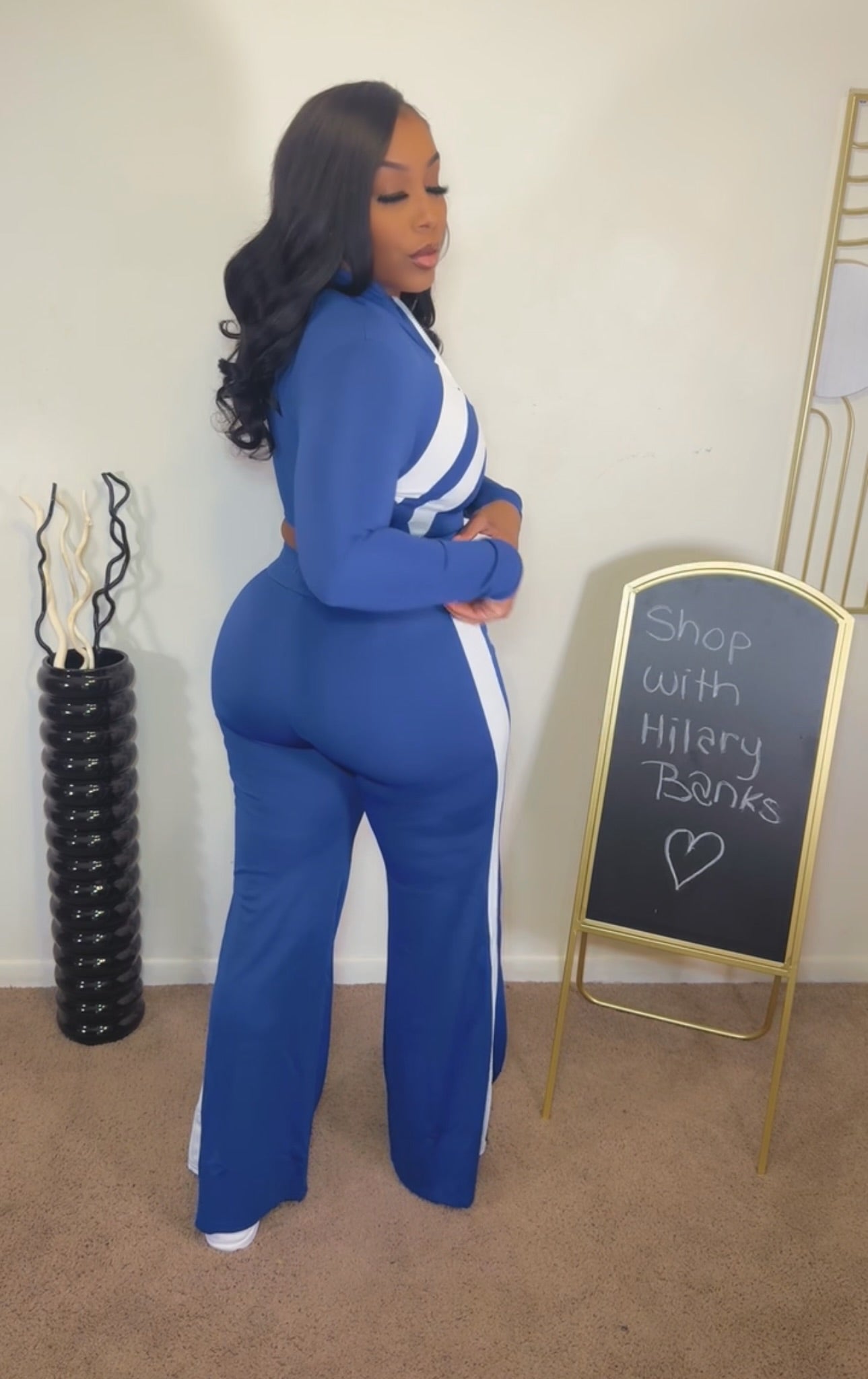 True Blue/ Two Piece Pants Set ( Blue /Brown)