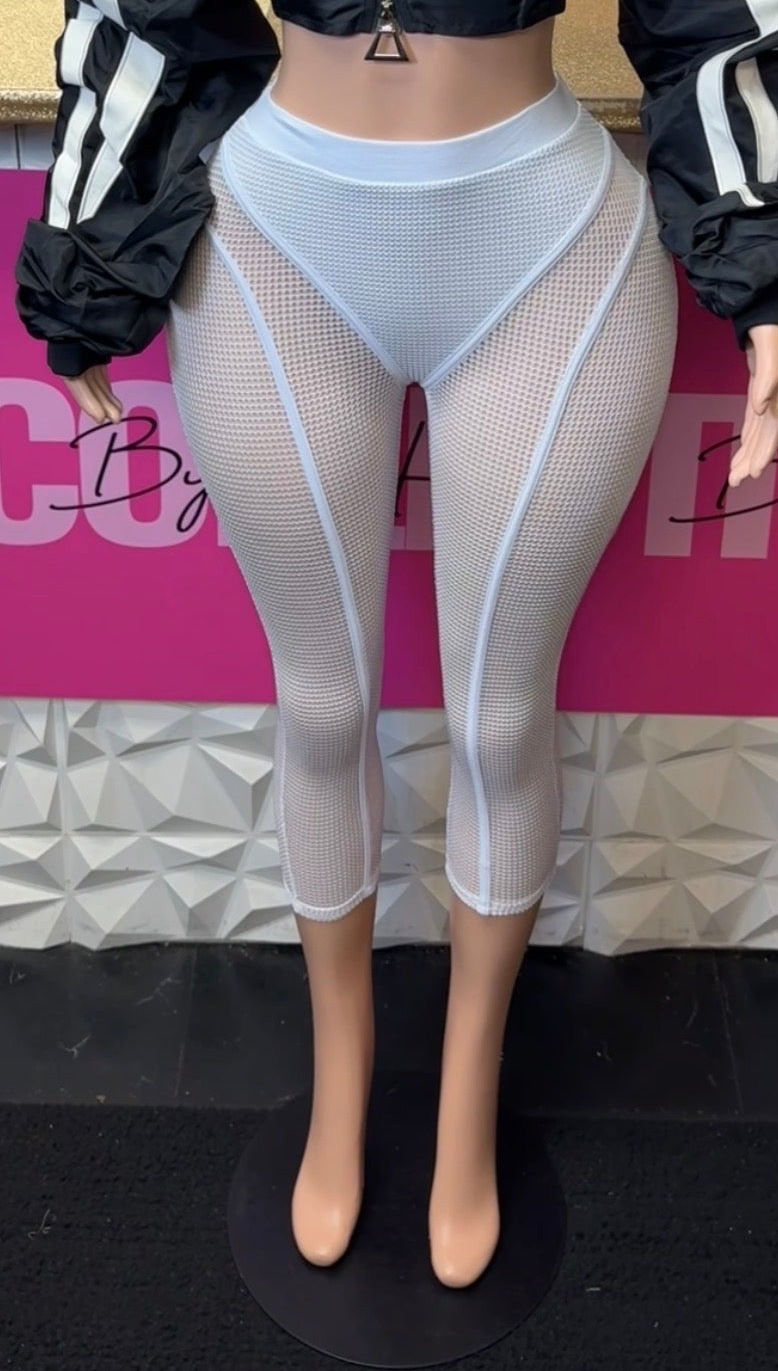 Mesh Capri Leggings ( White)