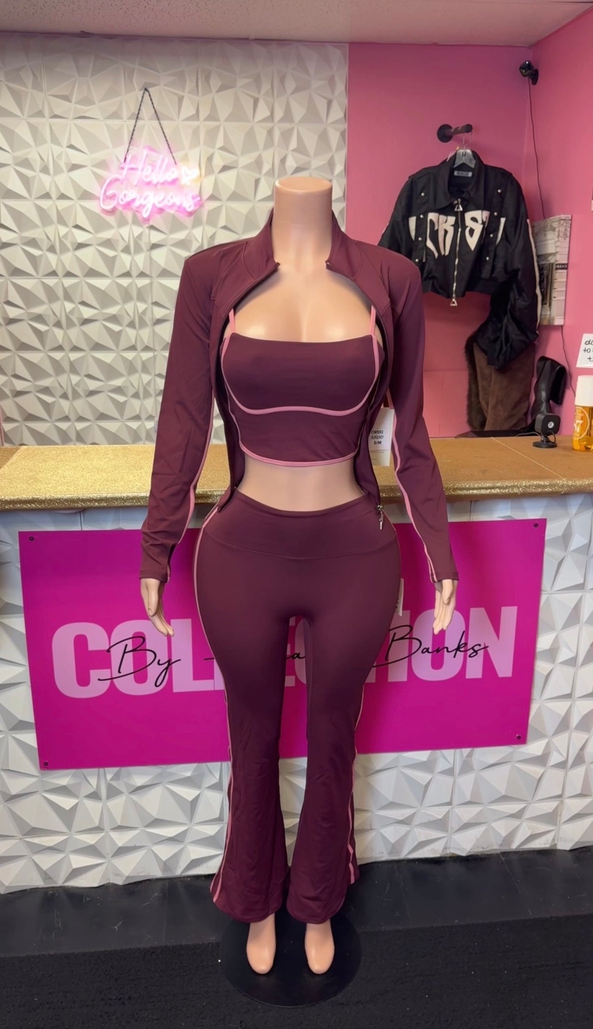 Pretty Issue 3 Piece Pants Set ( Burgundy )