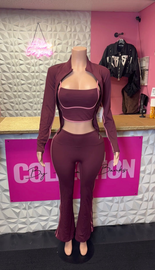 Pretty Issue 3 Piece Pants Set ( Burgundy )