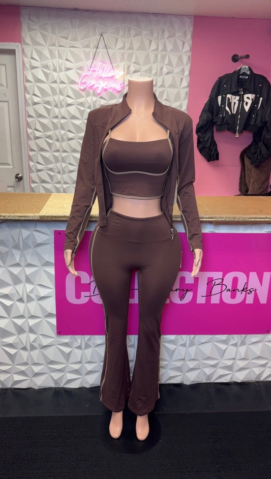 Pretty Issue 3 Piece Pants Set( Brown )